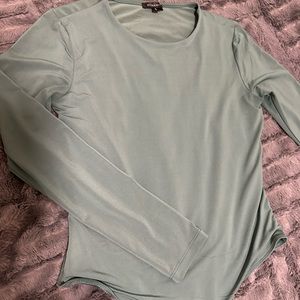 dynamite, teal long sleeve thong bodysuit